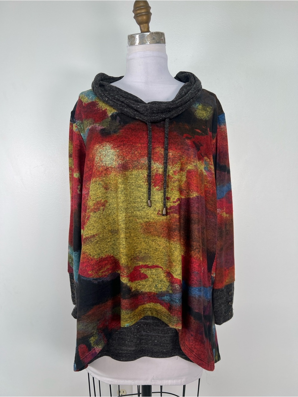 NWT Women's Multicolor Cowl Neck Tunic Top Very Soft Large - Red/Green/Blue